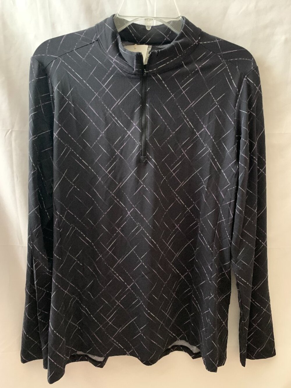 ADIDAS Ultimate365 Printed Quarter-Zip Mock Neck Top in Black/Powder Plum Sz LAR
